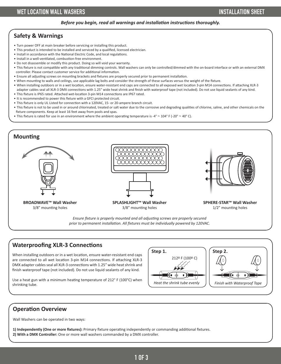 Diode LED Wet Location Wall Washer User Manual | 3 pages