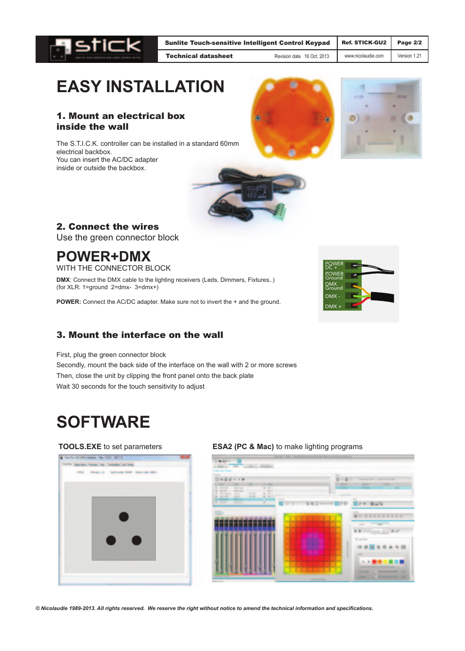 Easy installation, Software, Power+dmx | Diode LED Nicolaudie STICK 2 User Manual | Page 2 / 2