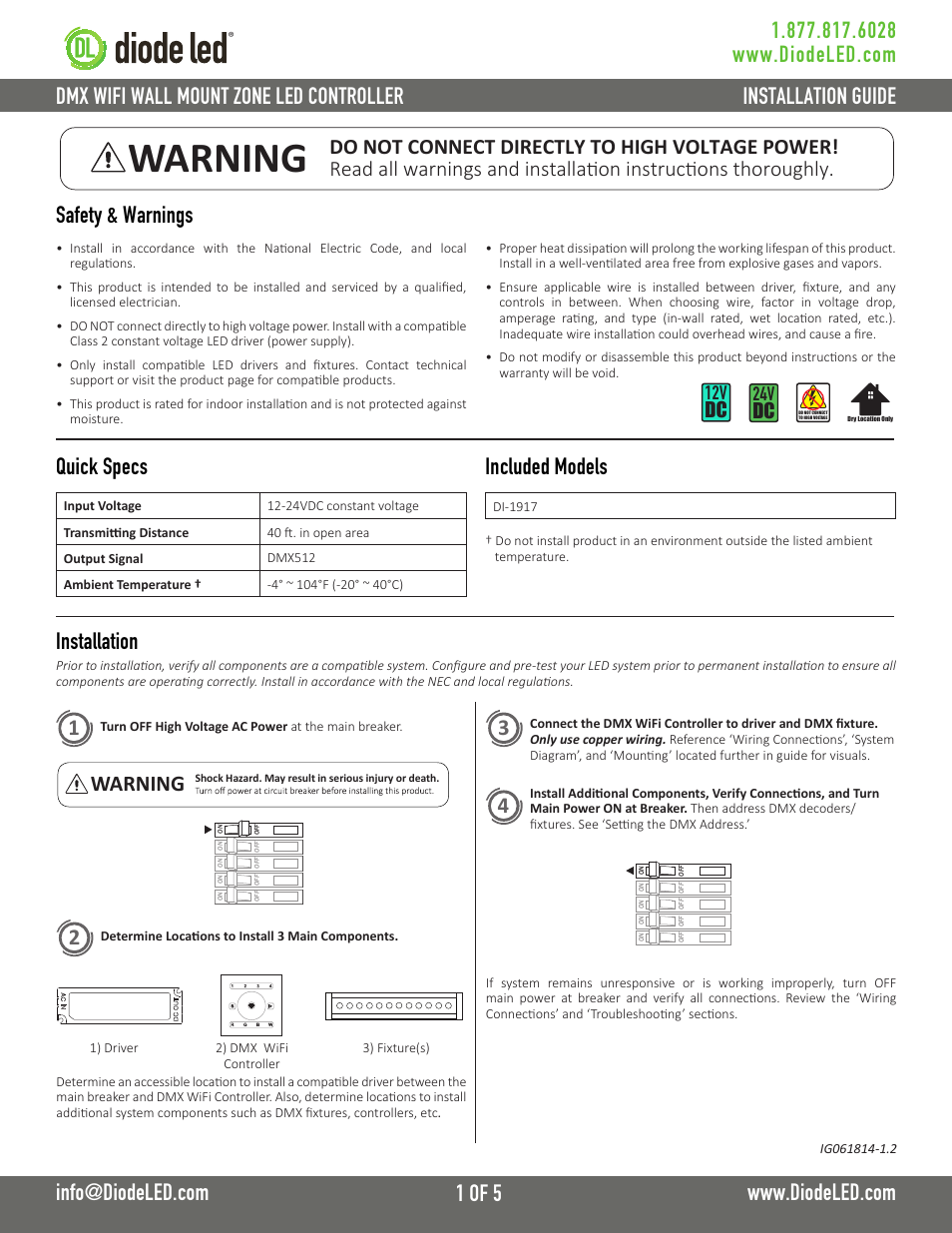 Diode LED DMX WiFi Wall Mount User Manual | 5 pages