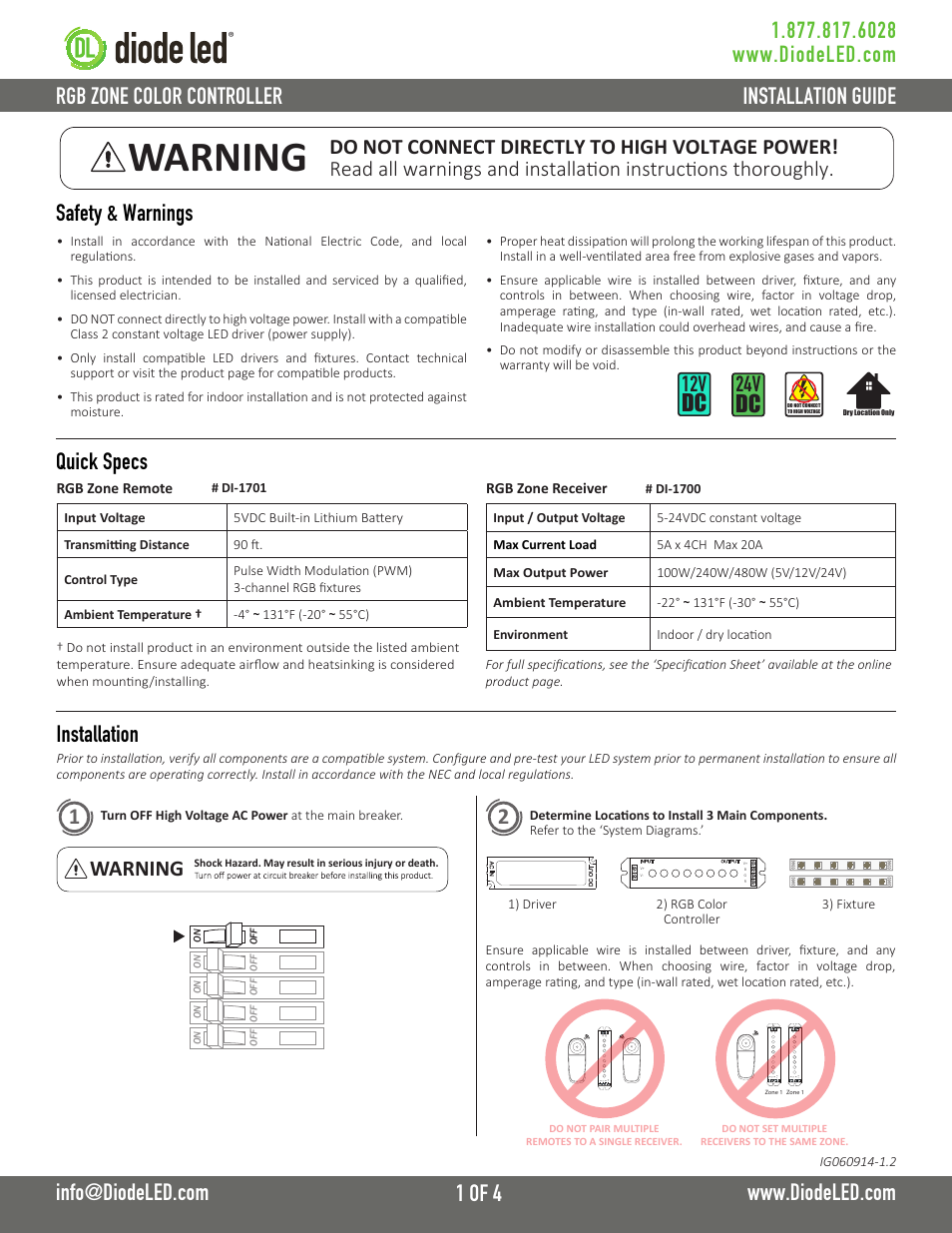 Diode LED RGB Zone Control User Manual | 4 pages