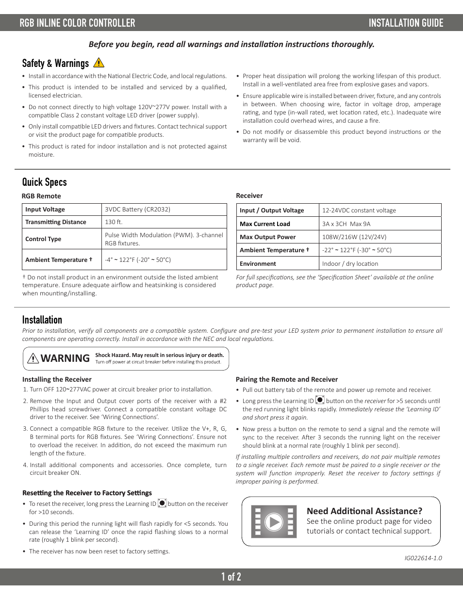Diode LED RGB Inline Color Controller User Manual | 2 pages
