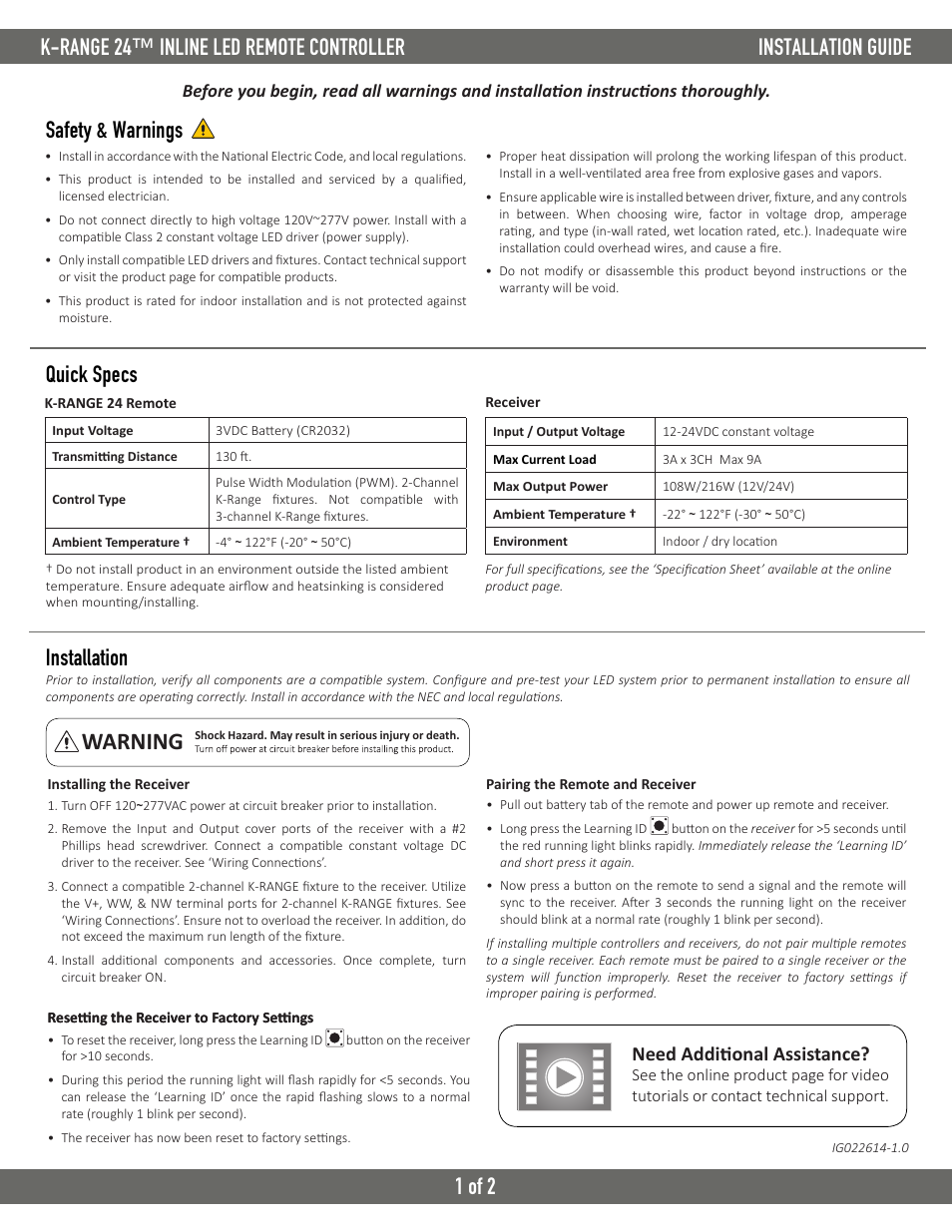 Diode LED K-RANGE 24 Inline LED Remote Control User Manual | 2 pages