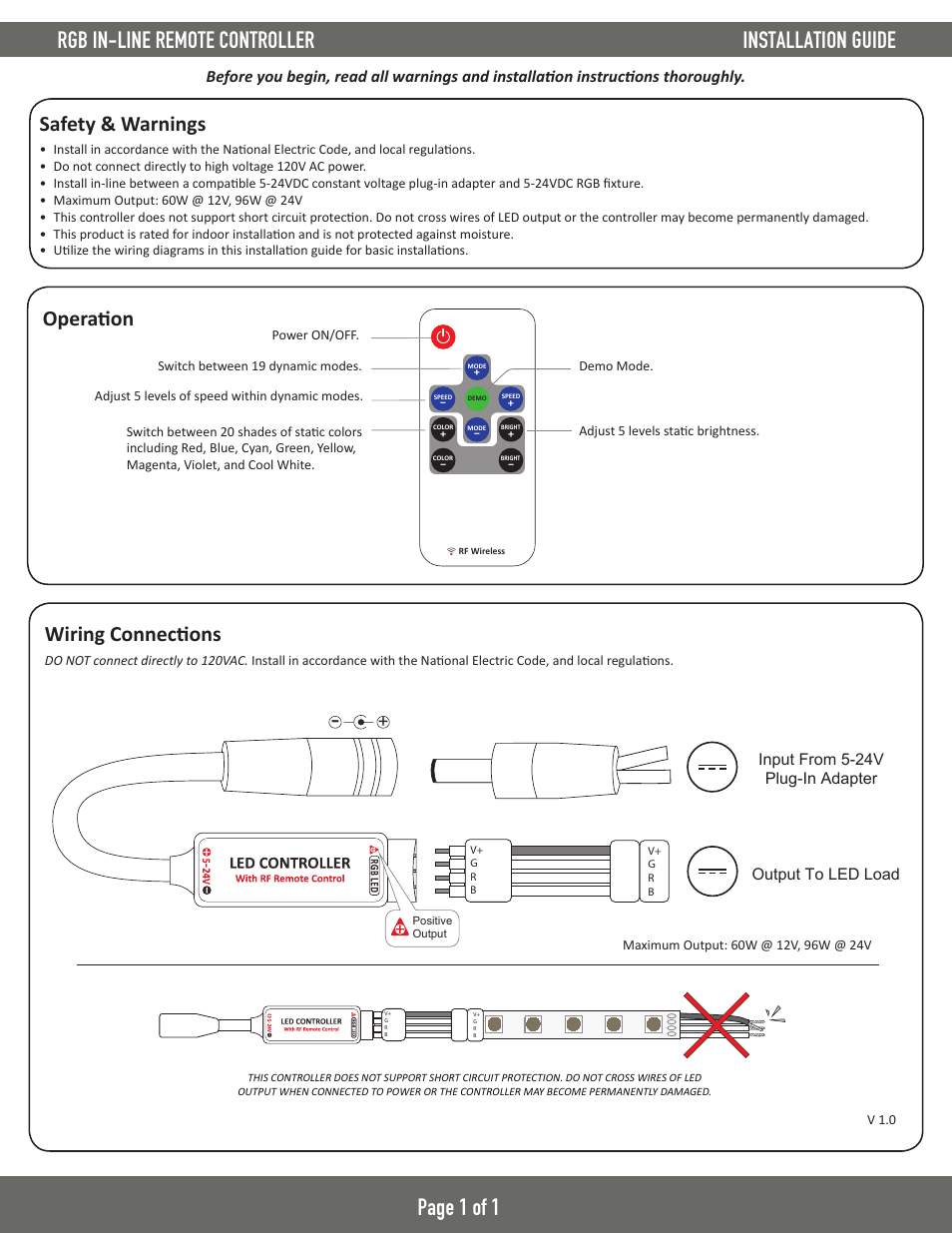 Diode LED RGB Inline Remote LED Controller User Manual | 1 page