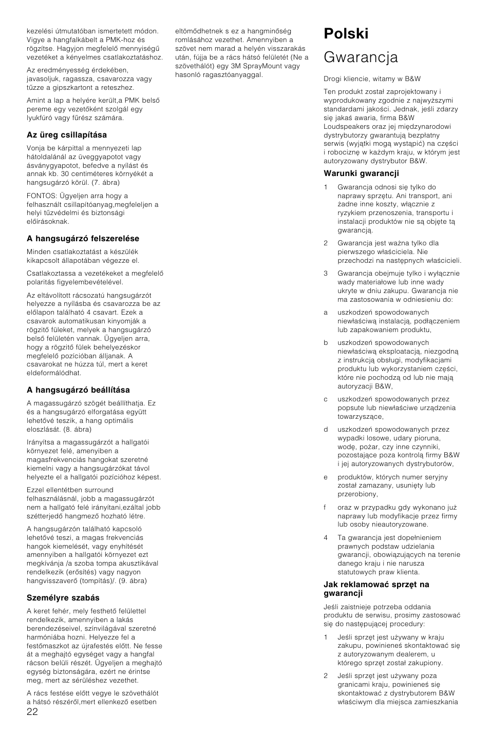 Polski gwarancja | Bowers & Wilkins CCM618 User Manual | Page 25 / 32