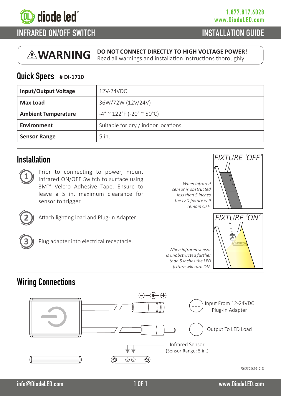 Diode LED Infrared On/Off Switch User Manual | 1 page