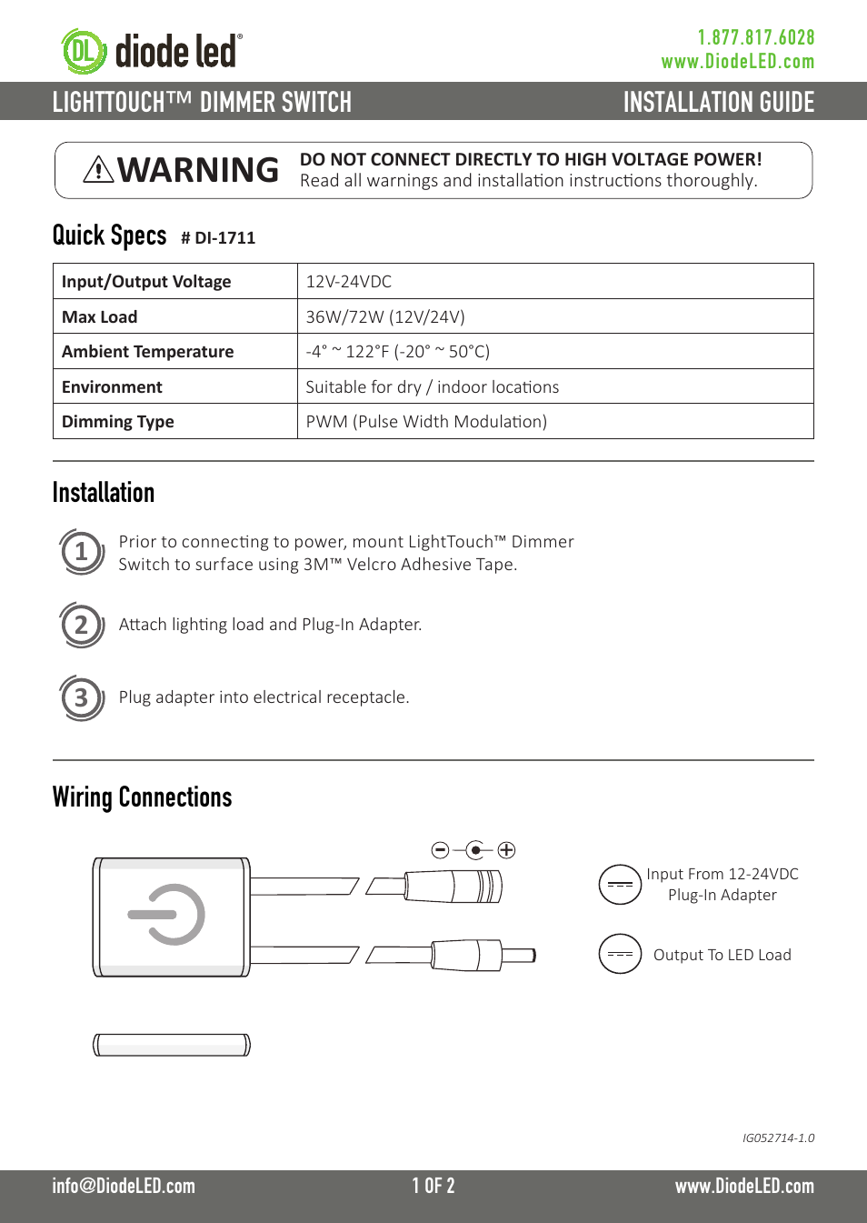 Diode LED LIGHTTOUCH User Manual | 2 pages