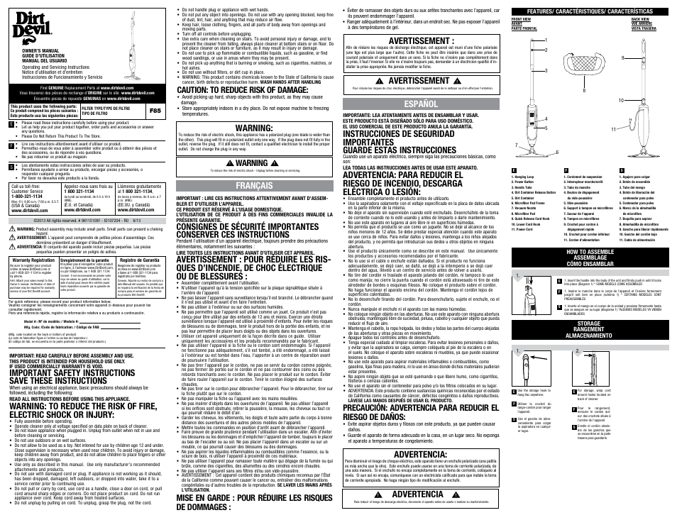 Dirt Devil SD21000RM User Manual | 2 pages