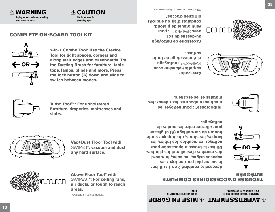 Caution, Mis e en g ar de, Warning | Av erti ss emen t, Or ou | Dirt Devil UD70300B User Manual | Page 10 / 34