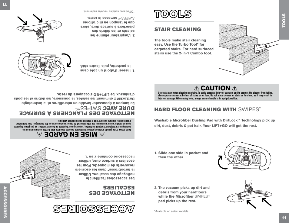 Caution, Mis e en g ar de, Swipes | Swi pes | Dirt Devil UD70300B User Manual | Page 11 / 34
