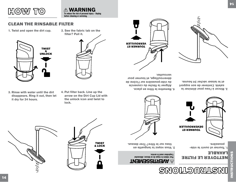 Warning, A ver tis sem ent | Dirt Devil UD70300B User Manual | Page 14 / 34