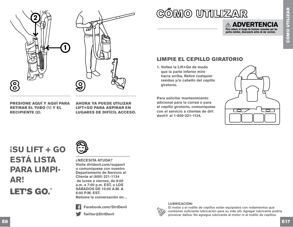 Su lift + go está lista para limpi- ar, Advertencia | Dirt Devil UD70300B User Manual | Page 30 / 34
