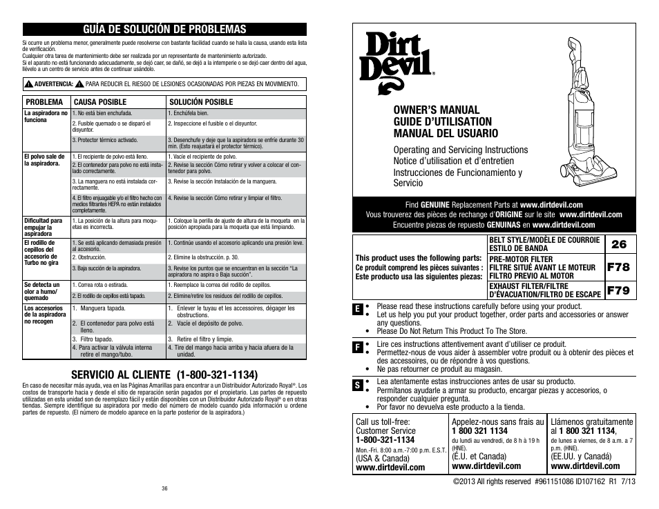 Dirt Devil UD70250B User Manual | 18 pages