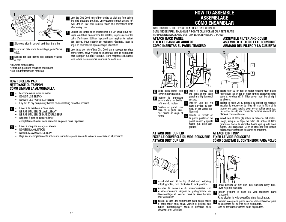 How to assemble assemblage cómo ensamblar | Dirt Devil UD70250B User Manual | Page 15 / 18