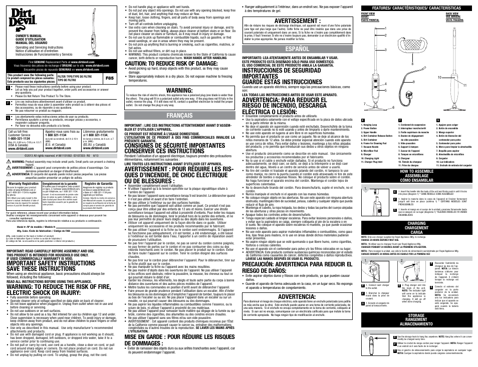 Dirt Devil BD21005RM User Manual | 2 pages