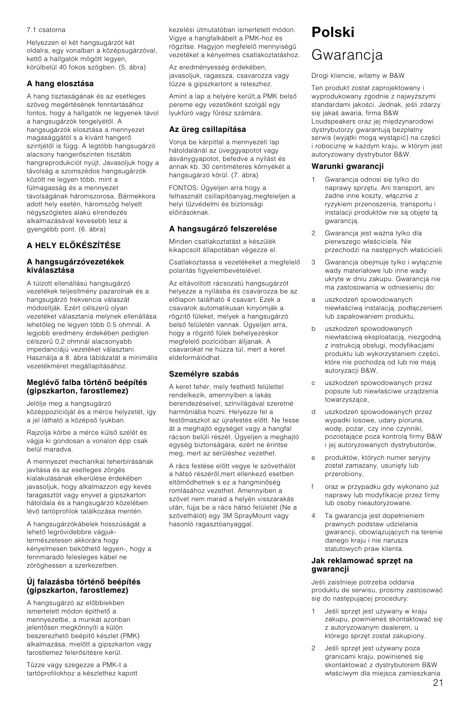 Polski gwarancja | Bowers & Wilkins CCM616 User Manual | Page 24 / 34