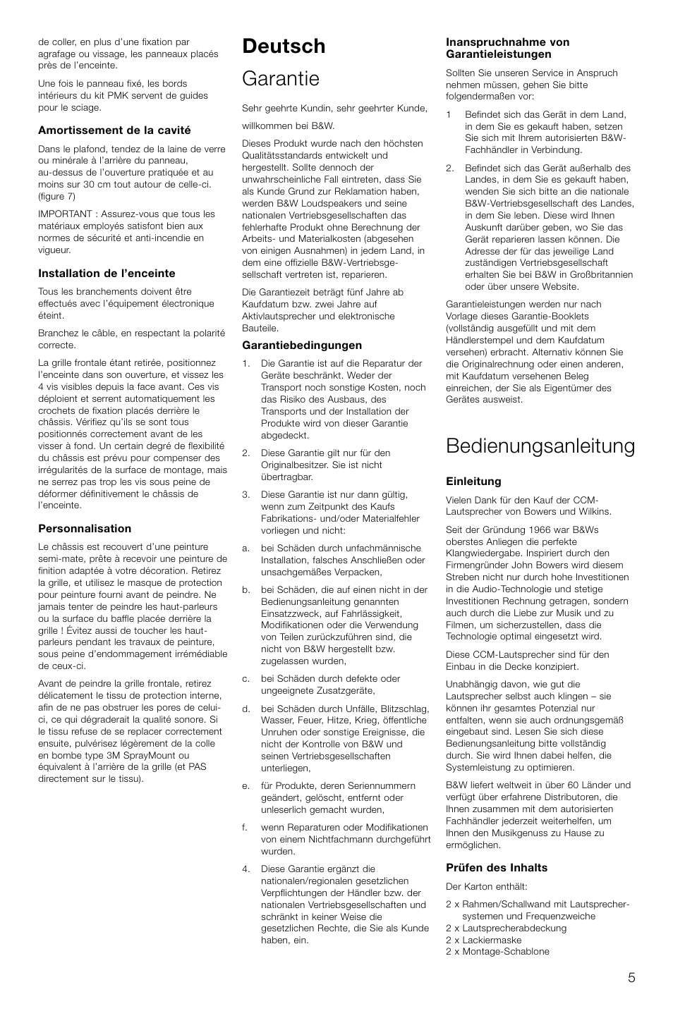 Deutsch garantie, Bedienungsanleitung | Bowers & Wilkins CCM616 User Manual | Page 8 / 34