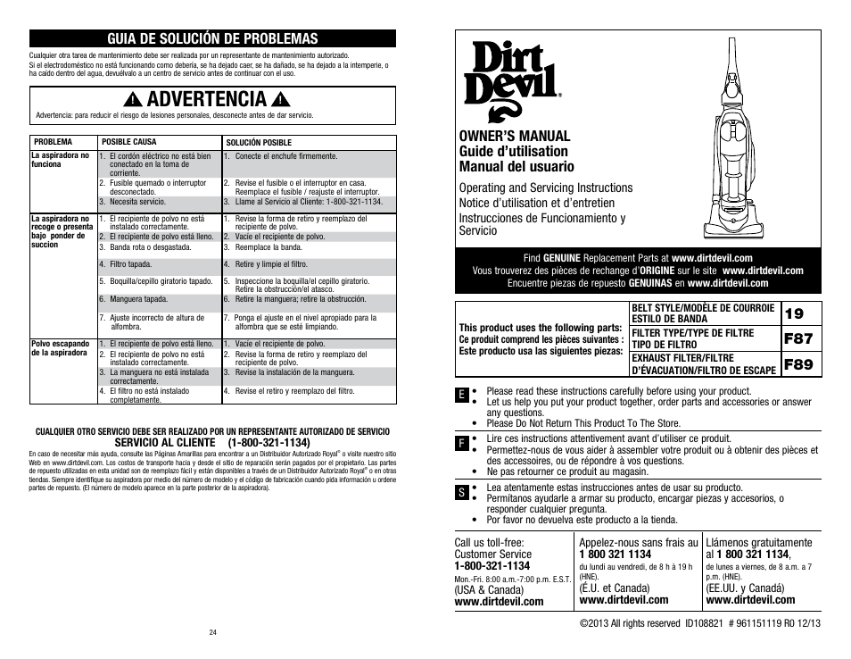 Dirt Devil UD70210 User Manual | 12 pages