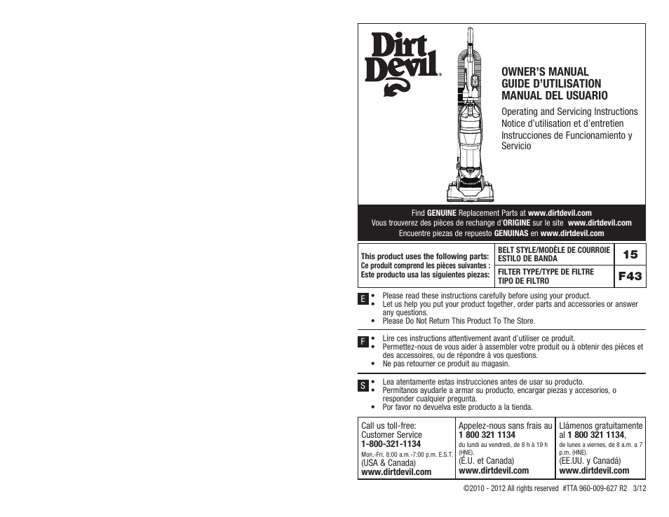 Dirt Devil UD20005 User Manual | 14 pages