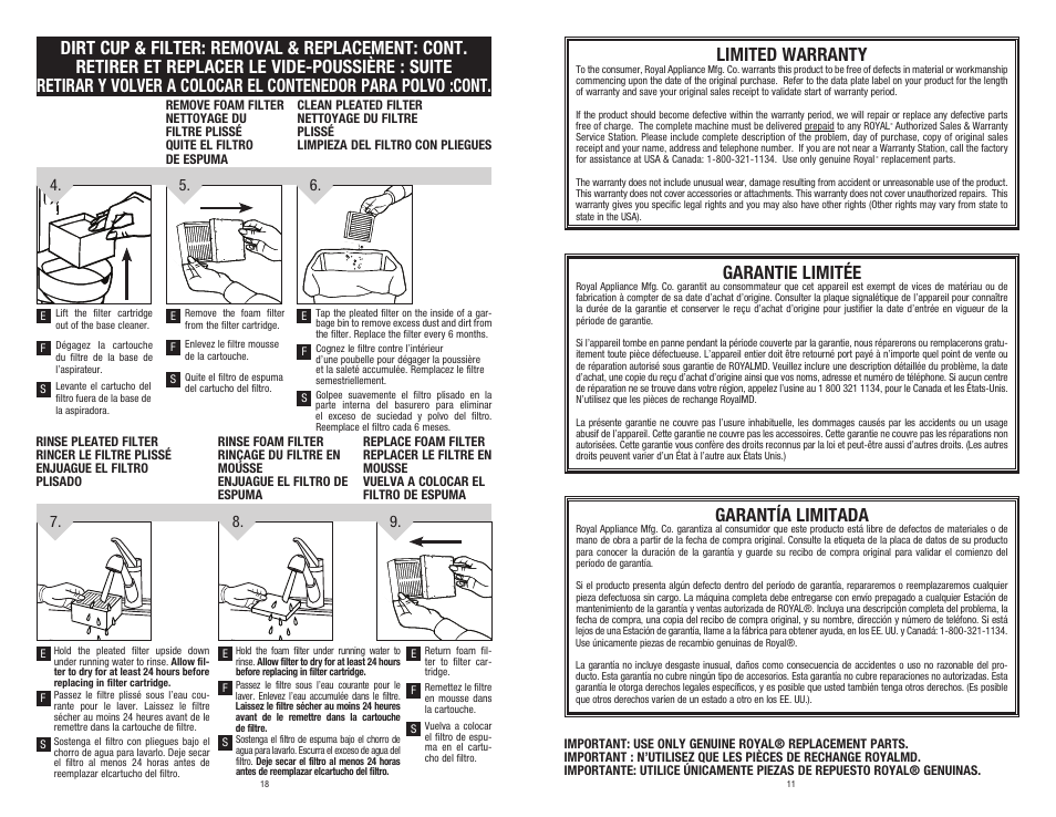 Limited warranty, Garantie limitée, Garantía limitada | Dirt Devil UD20005 User Manual | Page 11 / 14