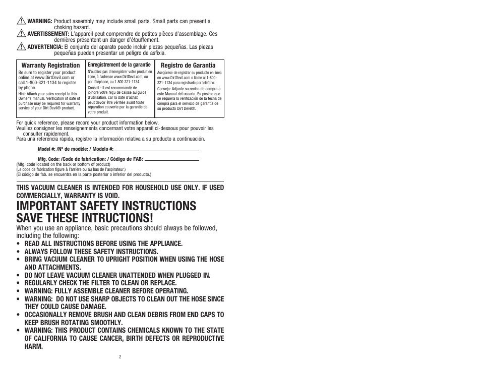Dirt Devil UD20005 User Manual | Page 2 / 14