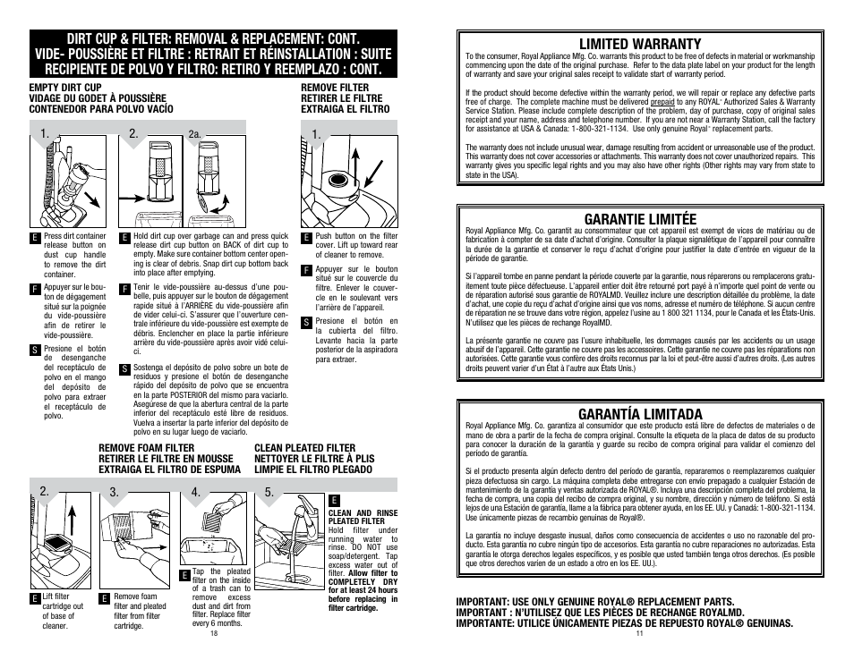 Limited warranty, Garantie limitée, Garantía limitada | Dirt Devil UD70107 User Manual | Page 11 / 14