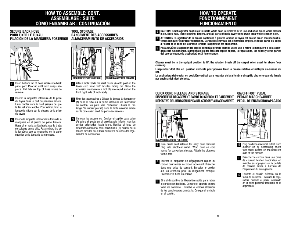 How to operate fonctionnement funcionamiento | Dirt Devil UD70107 User Manual | Page 14 / 14