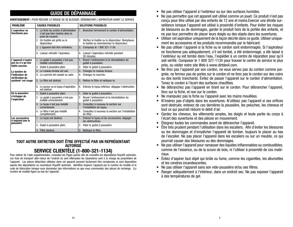 Guide de dépannage | Dirt Devil UD70107 User Manual | Page 5 / 14