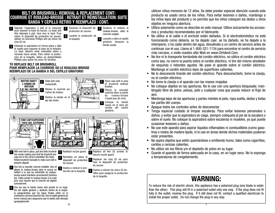 Warning | Dirt Devil UD70107 User Manual | Page 7 / 14