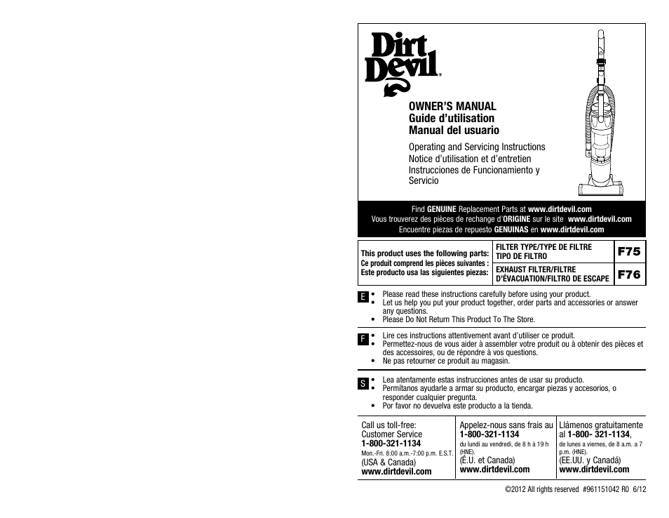 Dirt Devil UD70150 User Manual | 14 pages