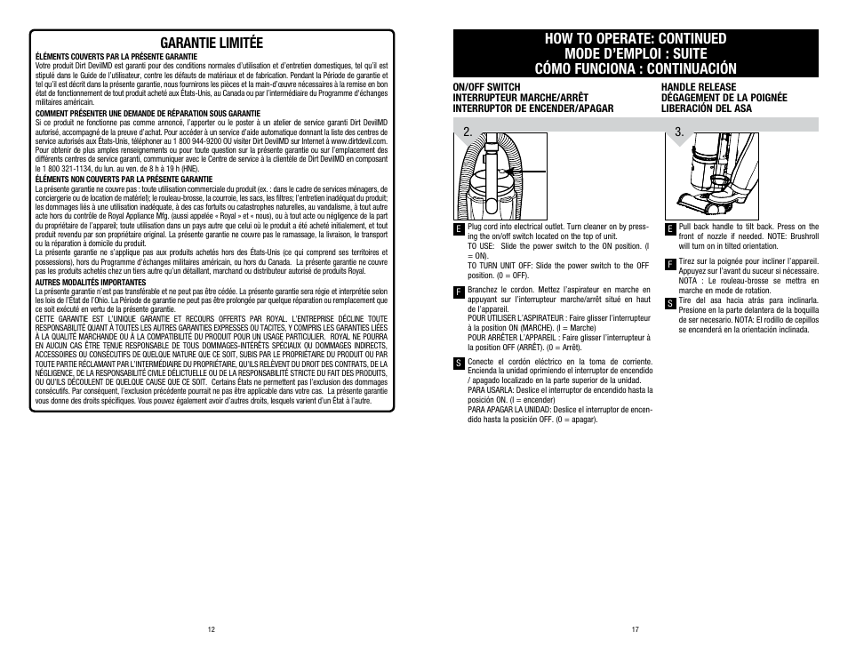 Garantie limitée | Dirt Devil UD70150 User Manual | Page 12 / 14