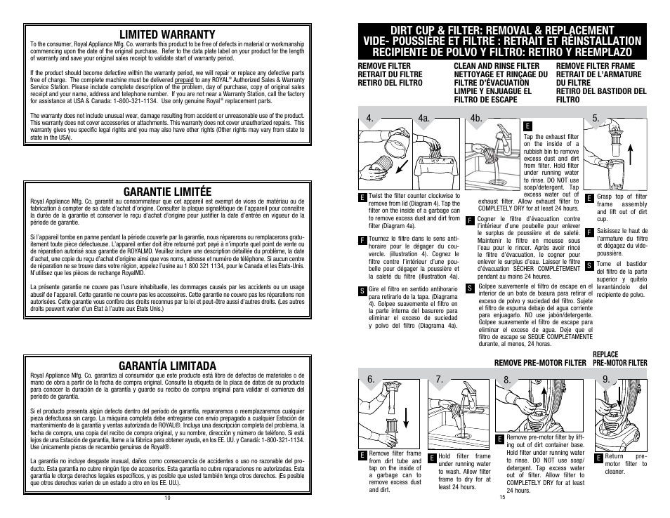 Limited warranty, Garantie limitée, Garantía limitada | 4a. 4 | Dirt Devil UD40285 User Manual | Page 10 / 12