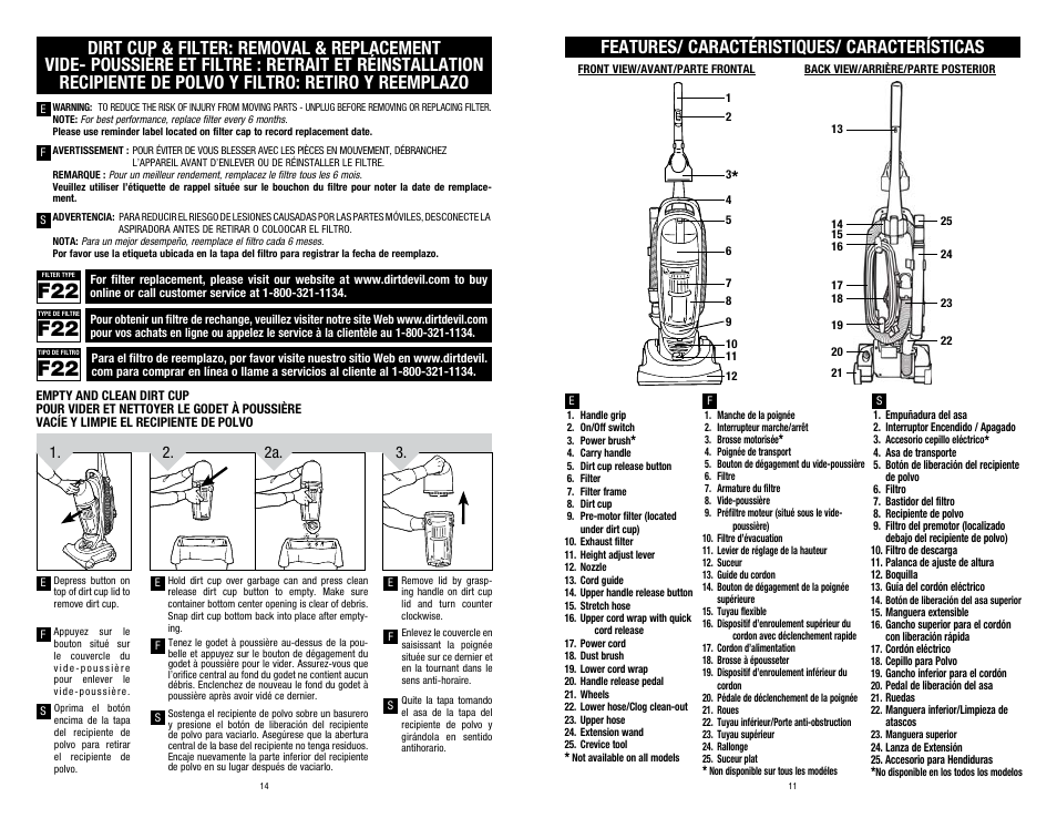 Features/ caractéristiques/ características, 1. 2a. 2 | Dirt Devil UD40285 User Manual | Page 11 / 12