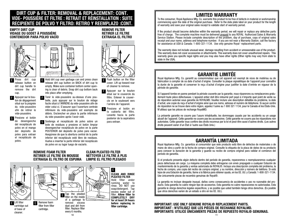 Limited warranty, Garantie limitée, Garantía limitada | Dirt Devil UD70220RM User Manual | Page 11 / 14