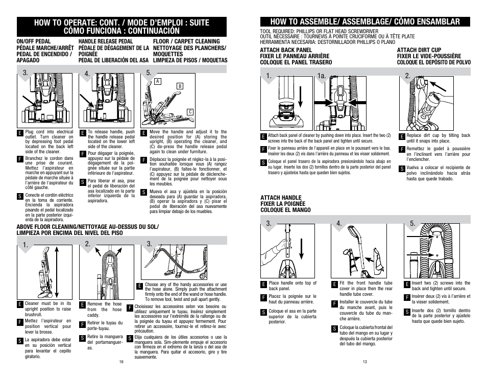 How to assemble/ assemblage/ cómo ensamblar, 1. 1a. 2. 3 | Dirt Devil UD70220RM User Manual | Page 13 / 14