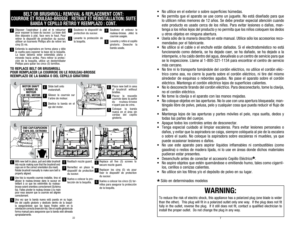 Warning | Dirt Devil UD70220RM User Manual | Page 7 / 14