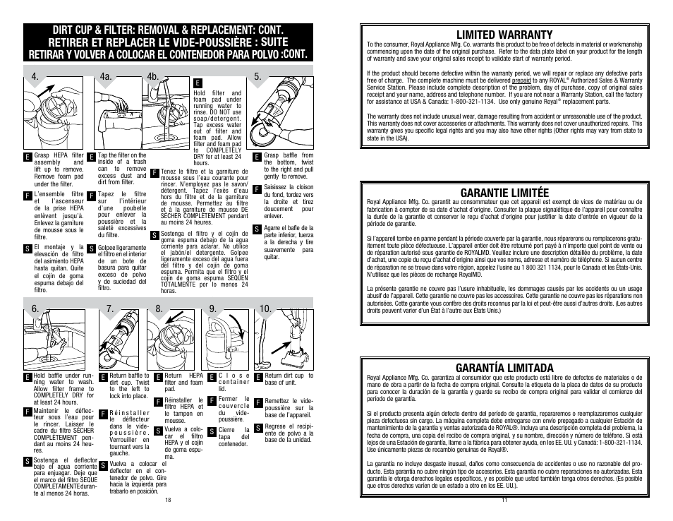 Limited warranty, Garantie limitée, Garantía limitada | 4a. 4. 4b | Dirt Devil UD20015 User Manual | Page 11 / 14