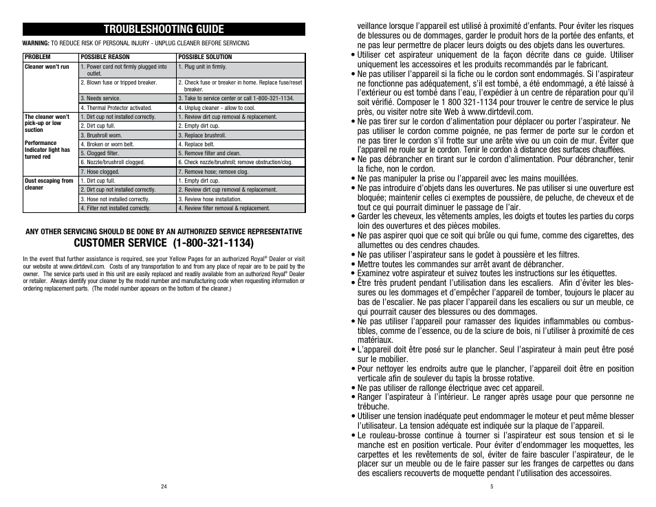 Troubleshooting guide | Dirt Devil UD20015 User Manual | Page 5 / 14