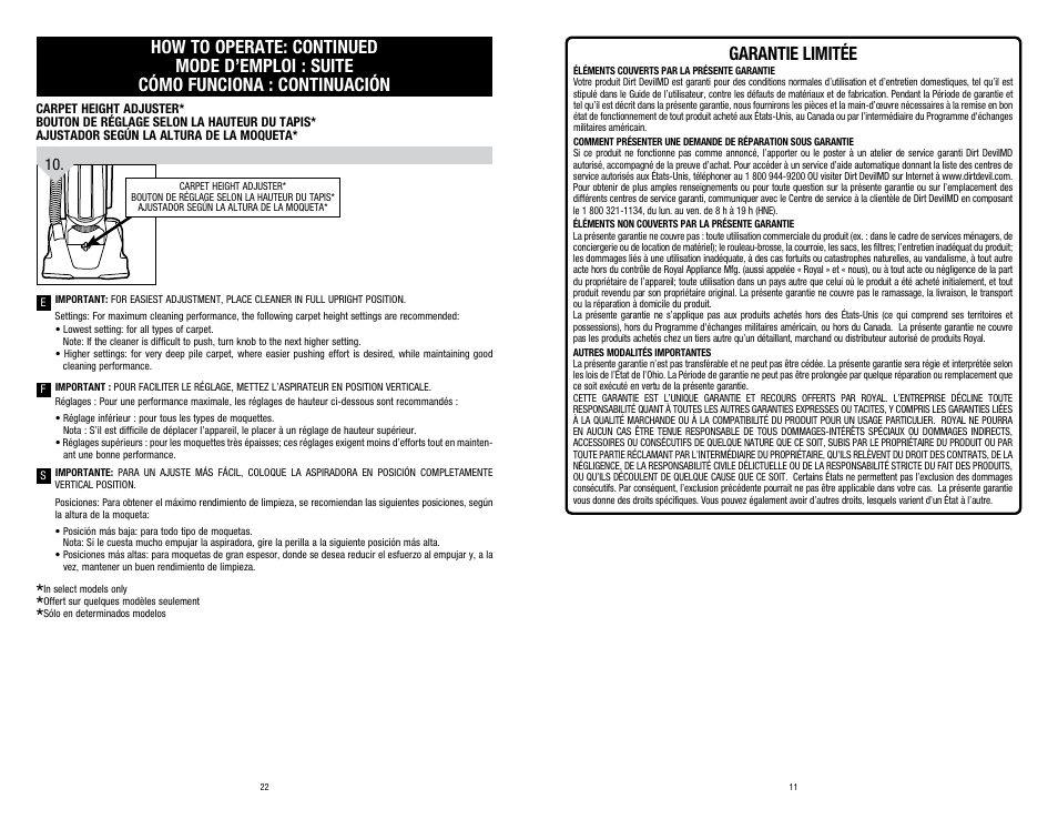 Garantie limitée | Dirt Devil UD30005B User Manual | Page 11 / 16