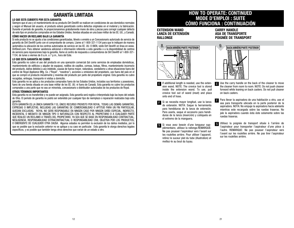 Garantía limitada | Dirt Devil UD30005B User Manual | Page 12 / 16