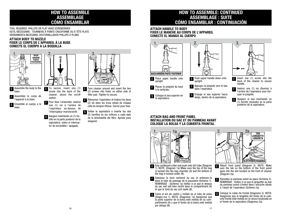 How to assemble assemblage cómo ensamblar, 2. 2a | Dirt Devil UD30005B User Manual | Page 16 / 16