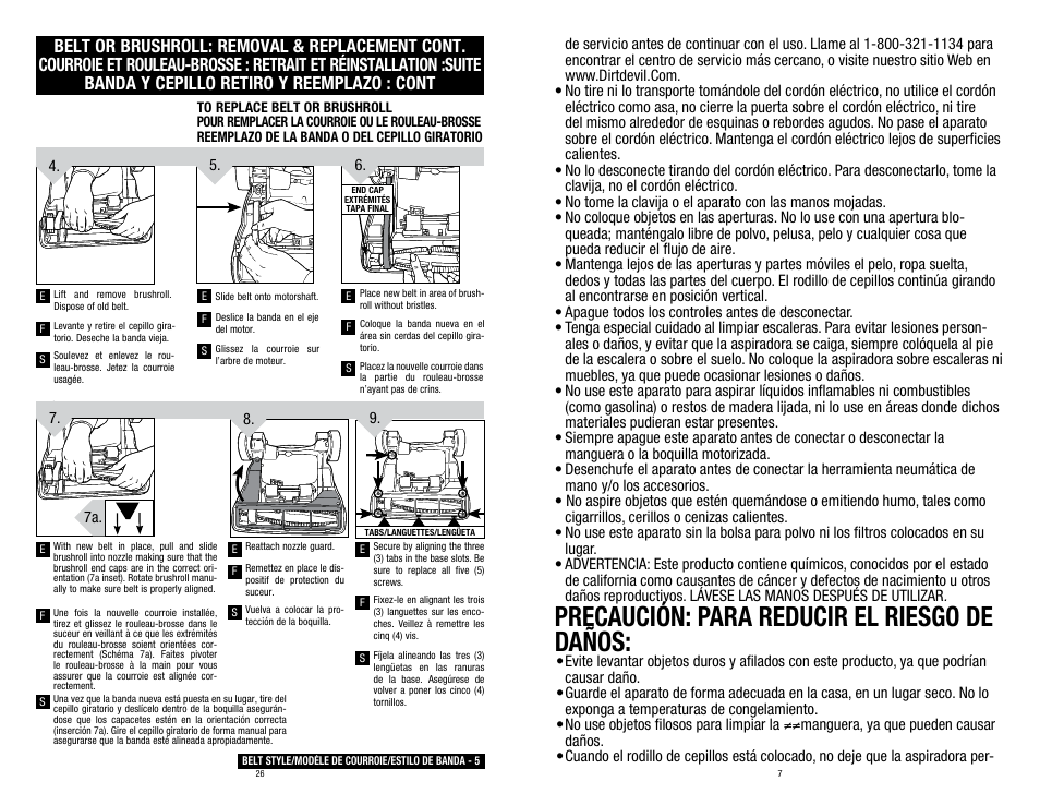 Precaución: para reducir el riesgo de daños | Dirt Devil UD30005B User Manual | Page 7 / 16