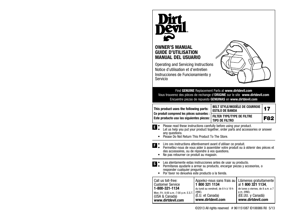 Dirt Devil SD12000 User Manual | 12 pages