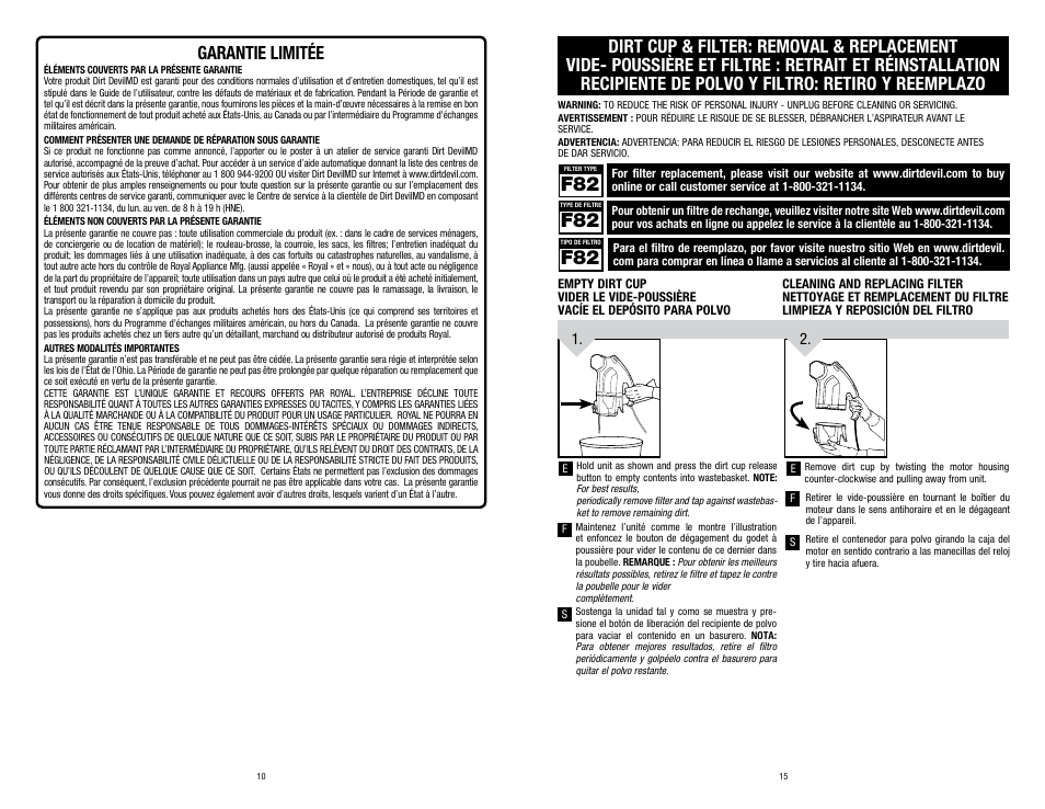 Garantie limitée | Dirt Devil SD12000 User Manual | Page 10 / 12