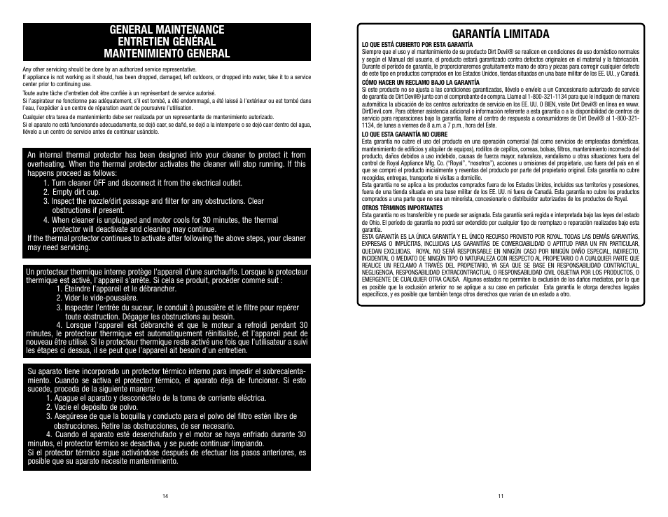 Garantía limitada | Dirt Devil SD12000 User Manual | Page 11 / 12