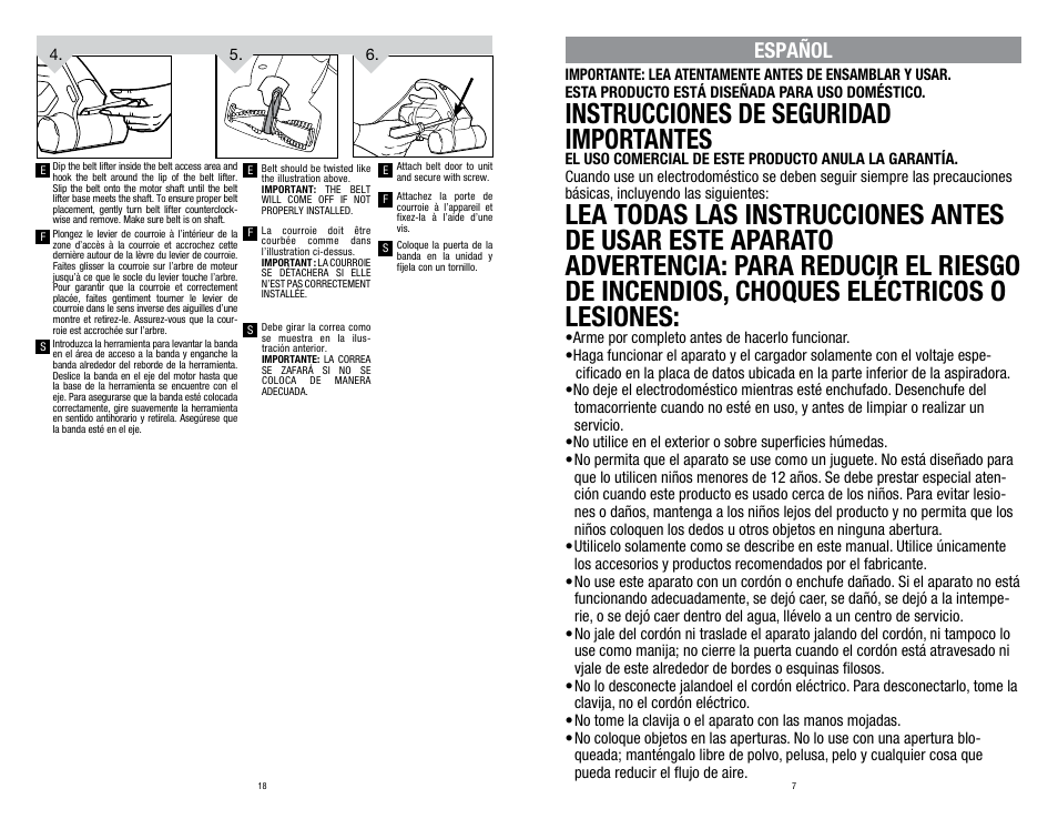 Instrucciones de seguridad importantes, Español | Dirt Devil SD12000 User Manual | Page 7 / 12