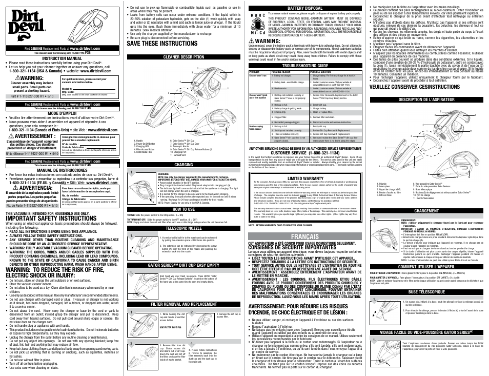 Dirt Devil BD10100 User Manual | 2 pages