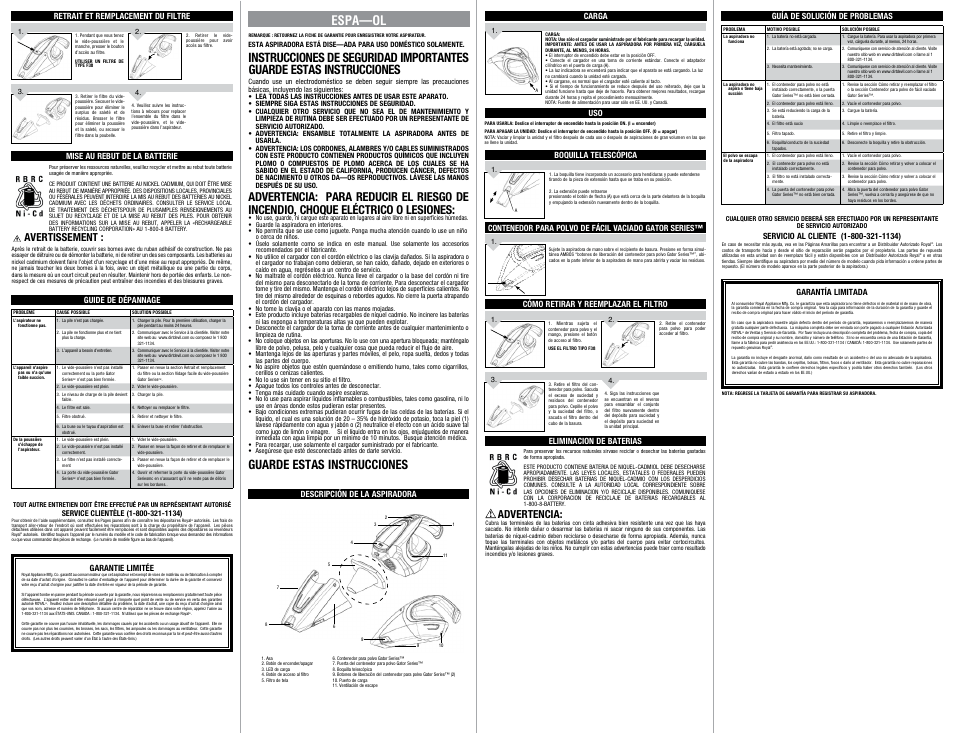 Guarde estas instrucciones espa—ol, Advertencia, Avertissement | Dirt Devil BD10100 User Manual | Page 2 / 2