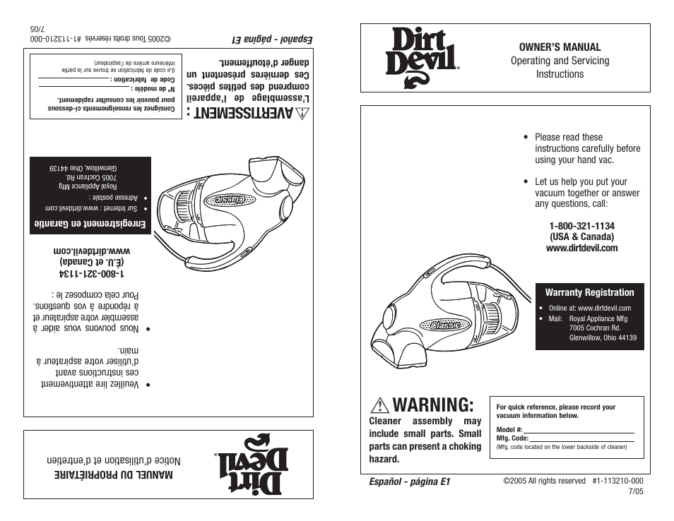 Dirt Devil M0100 User Manual | 15 pages