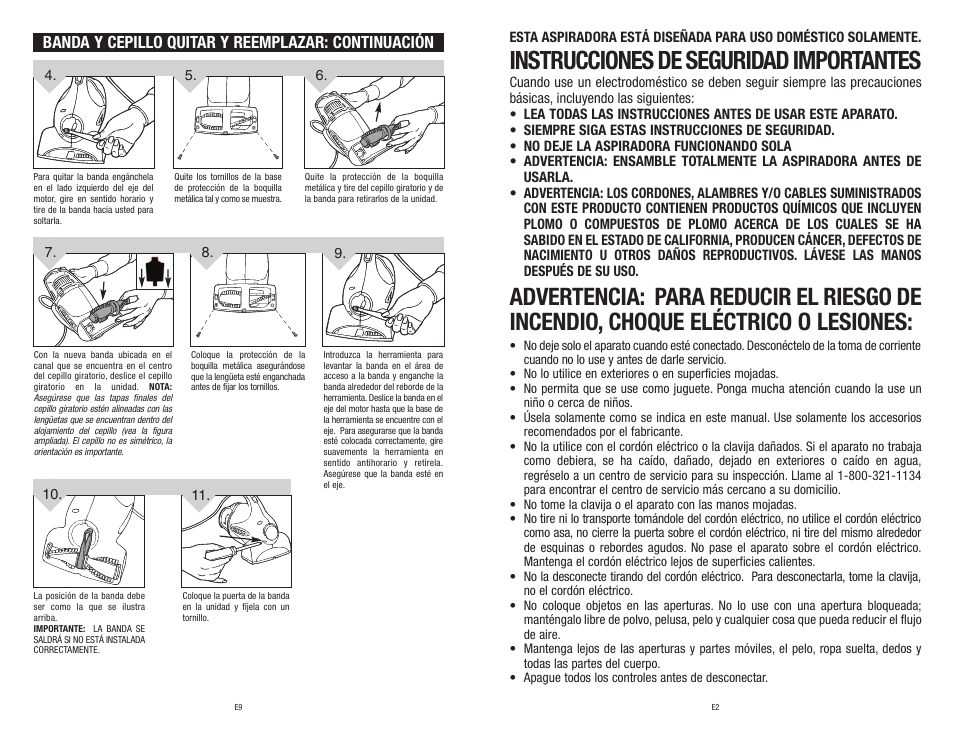 Instrucciones de seguridad importantes | Dirt Devil M0100 User Manual | Page 12 / 15