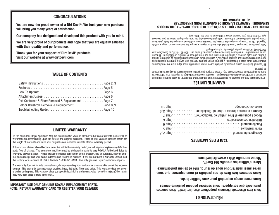 Dirt Devil M0100 User Manual | Page 4 / 15